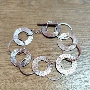 Silpada 925 Sterling Silver Hammered Circle Paper Chain Bracelet 7.5"